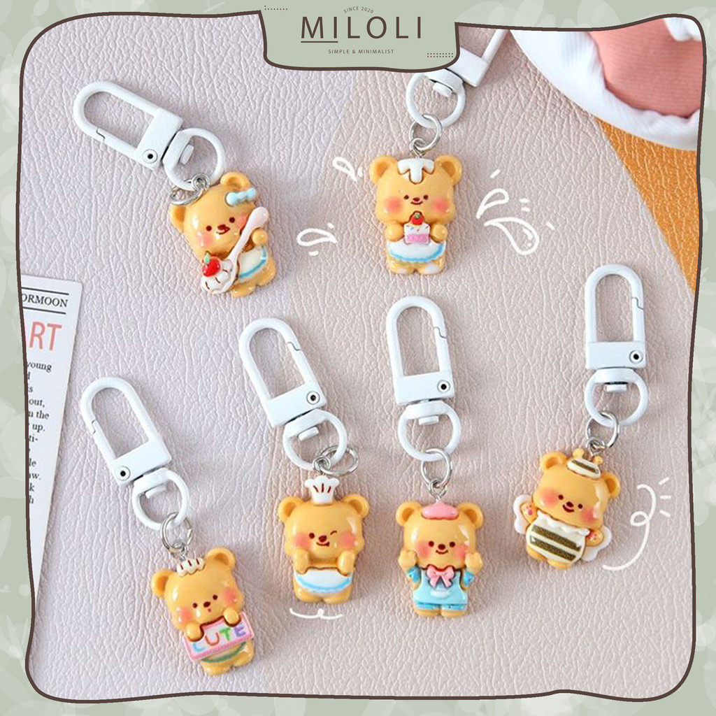 

[MILOLI] 1Pcs GANTUNGAN MINI CARTOON BUTTER BEAR Cute Keychain Ring Aksesoris Bag - F0327