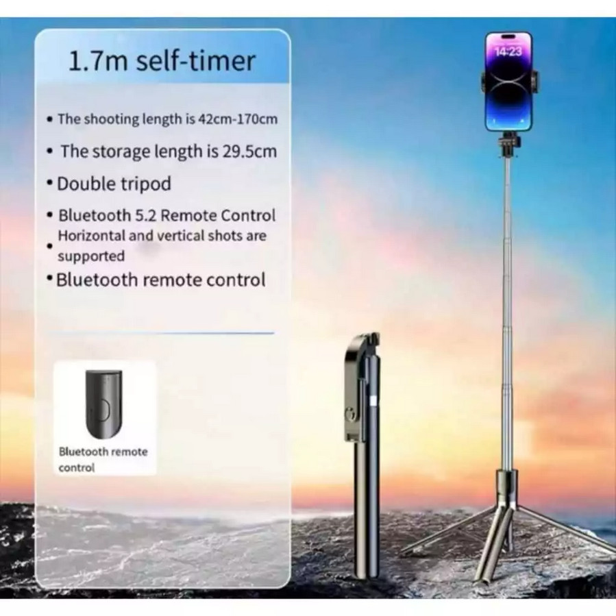 Tongsis Tripod Combo 170Cm 1,7 Meter Lampu Selfie Tomsis Bluetooth Remote Premium Quality Portabel