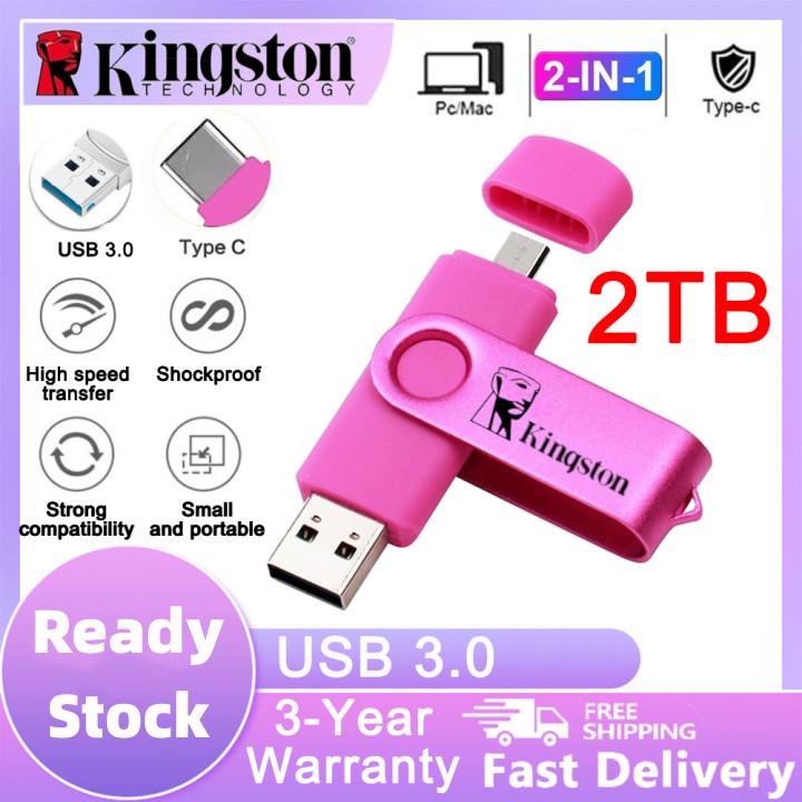 Kingston Flashdisk OTG 2in1 USB3.0＆Type-C | Kapasitas 2TB/1TB Portabel Ponsel Android/Mobil/Laptop F