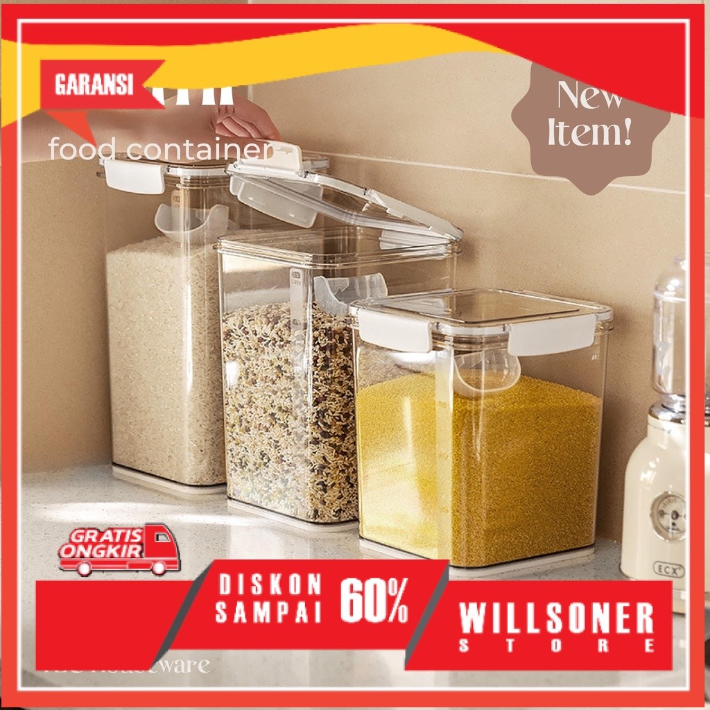 Kotak Toples Penyimpanan Makanan Kedap Udara Besar Tempat Penyimpanan Cereal Toples Kotak Bening Kon