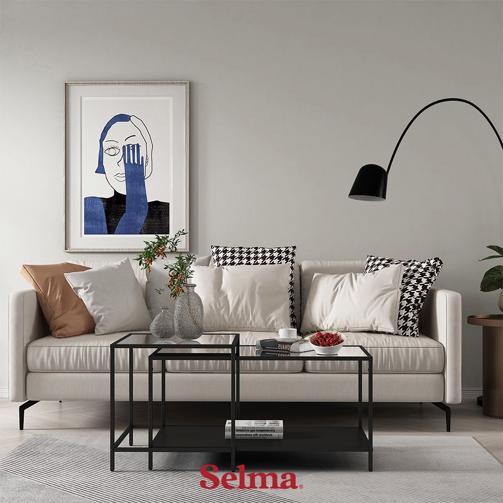 Selma Set 2 Pcs Starla Meja Tamu & Meja Sisi - Hitam Set Coffee Table And End Table Meja Ruang Tamu 