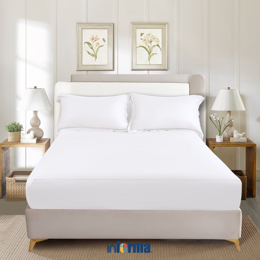 Informa Seprai 480 Tc Fitted A White - Tencel Lyocell Sprei Seprai Aesthetic Seprei Sheet Set Bed Sh