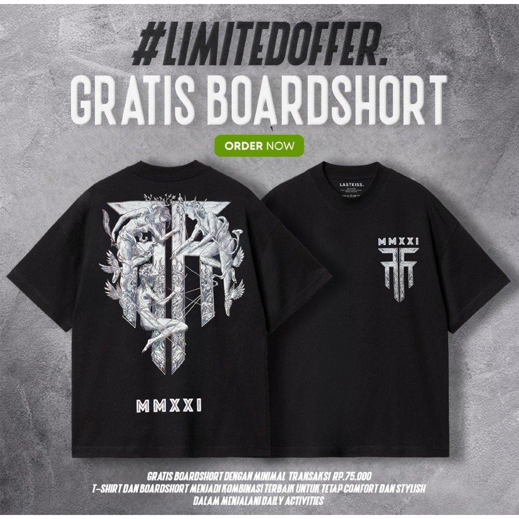 LASTKISS Kaos Distro T Shirt Lengan Pendek Baju Hitam Pria - Mythology