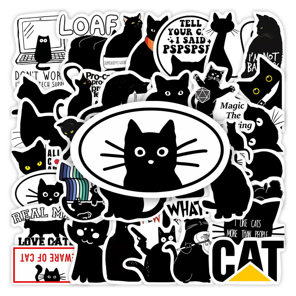 

Cute Black Cat Stickers DIY Kids Toys Gift Waterproof Decal for Phone Laptop Scrapbook Guitar Luggage Bottle Notebook Decorative