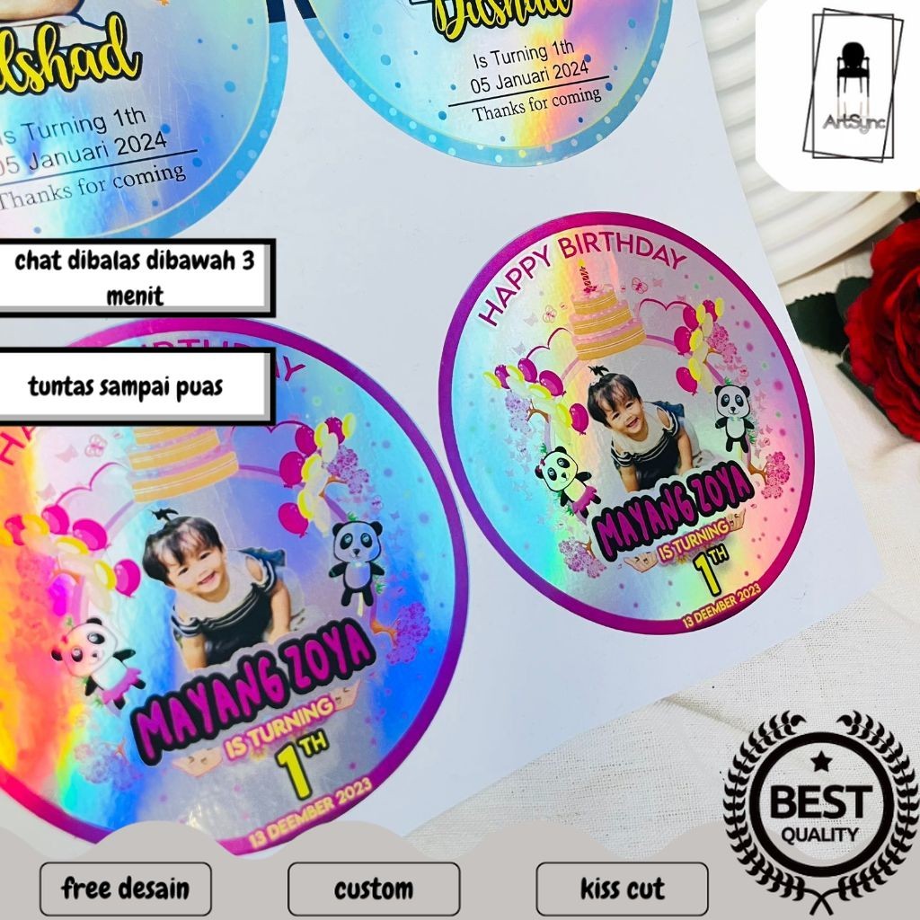 

Syncart 2-4 Stiker Hologram Ulang Tahun Anak Bentuk Bulat Label Sticker Undangan Happy Birthday