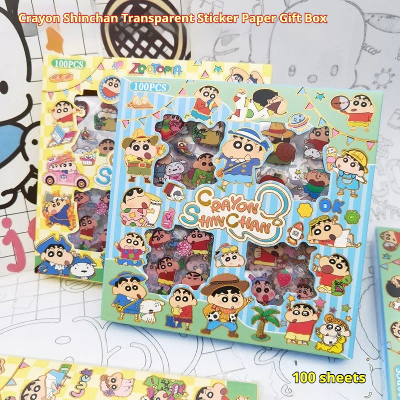 

2box Crayon Shinchan Sticker Gift Box 100 Sheets-1box Transparent Waterproof Hand Account Decoration Children'S Reward Sticker