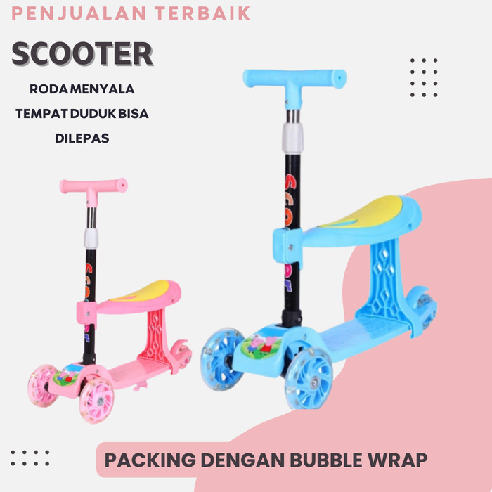 Terlaris - Skuter Anak 3 Roda - Plus Bangku Otoped/ Scooter/Mainan Anak - pink