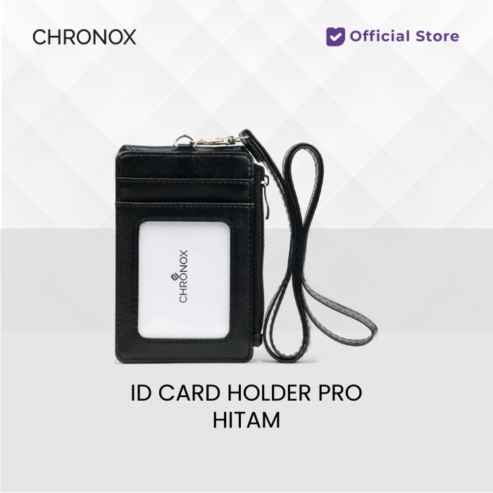 

New Collection CHRONOX Lanyard Kulit Pria Wanita Saffiano ID Card Holder - AVERY PRO - Hitam