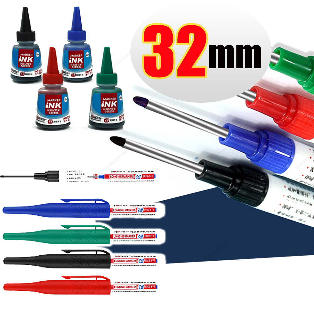 

Practical 32mm Long Nib Head Carpenter Pen Waterproof Deep Hole Marker Pens Black/Blue/Red Ink to Woodwork Hand Tool Wholesale