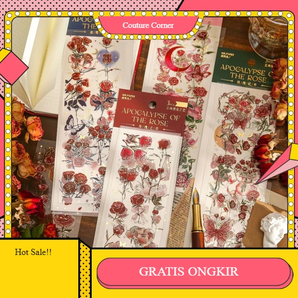 

【CORNER1】PROMO!! 3 Lembar Stiker Bunga Mawar 3D Flower Sticker DIY Diary Notebook Stiker Timbul