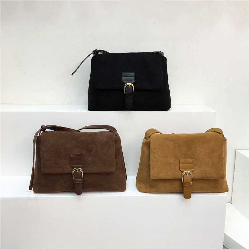 FASWEFA_SHOP  Tas Selempang Beludru Wanita Tas Cewek Retro Suede Messenger Bag GS 574