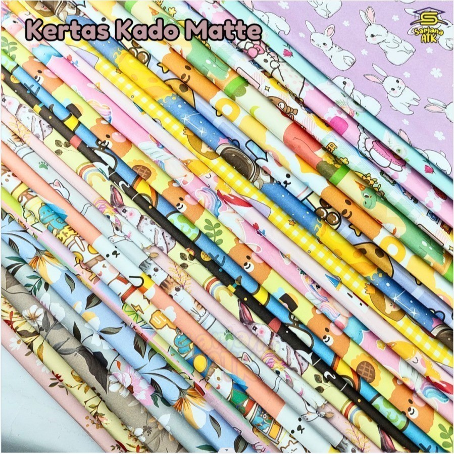 

(10 Pcs) Kertas Kado Matte / Kertas Kado Motif Karakter Lucu Kekinian Kecil