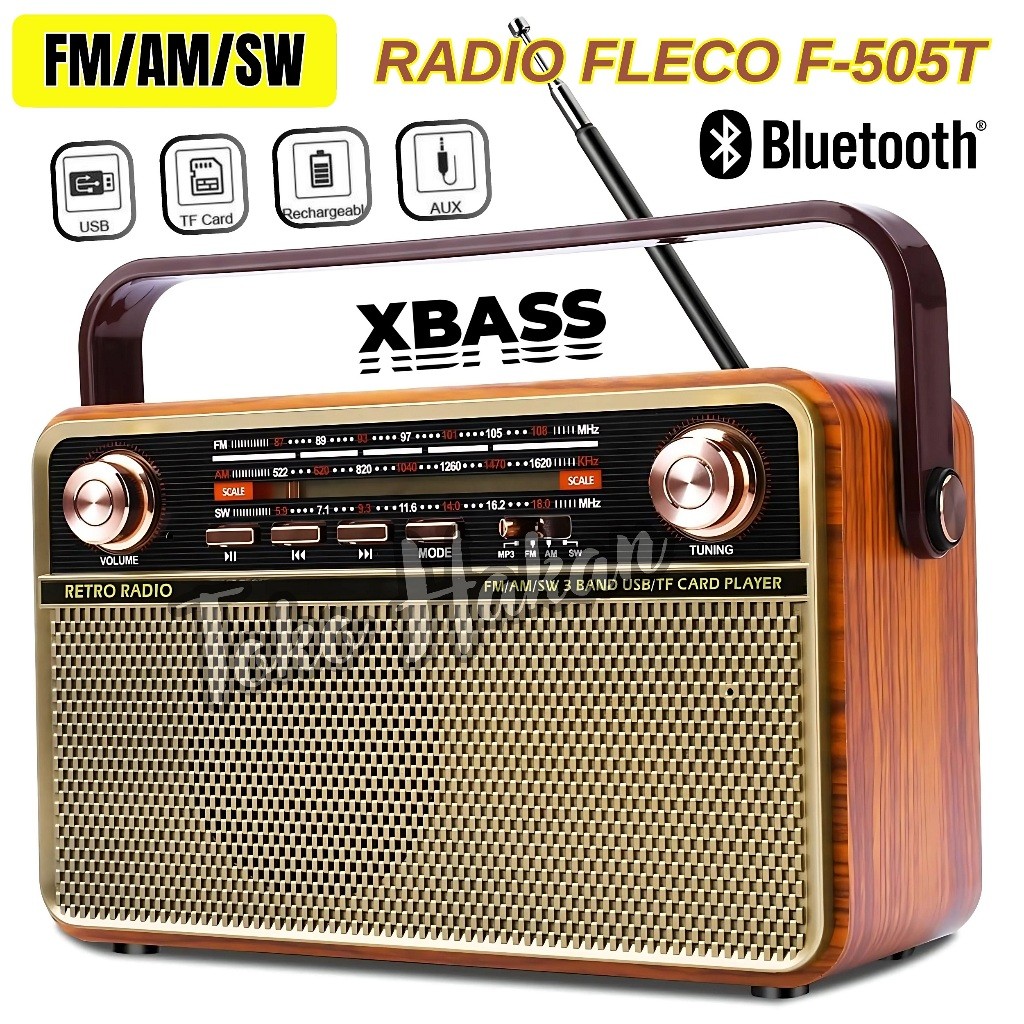 TERLARIS Speaker Bluetooth Fleco F-505T / Radio Internasional FM/AM/SW - Speaker Portable Full Bass 