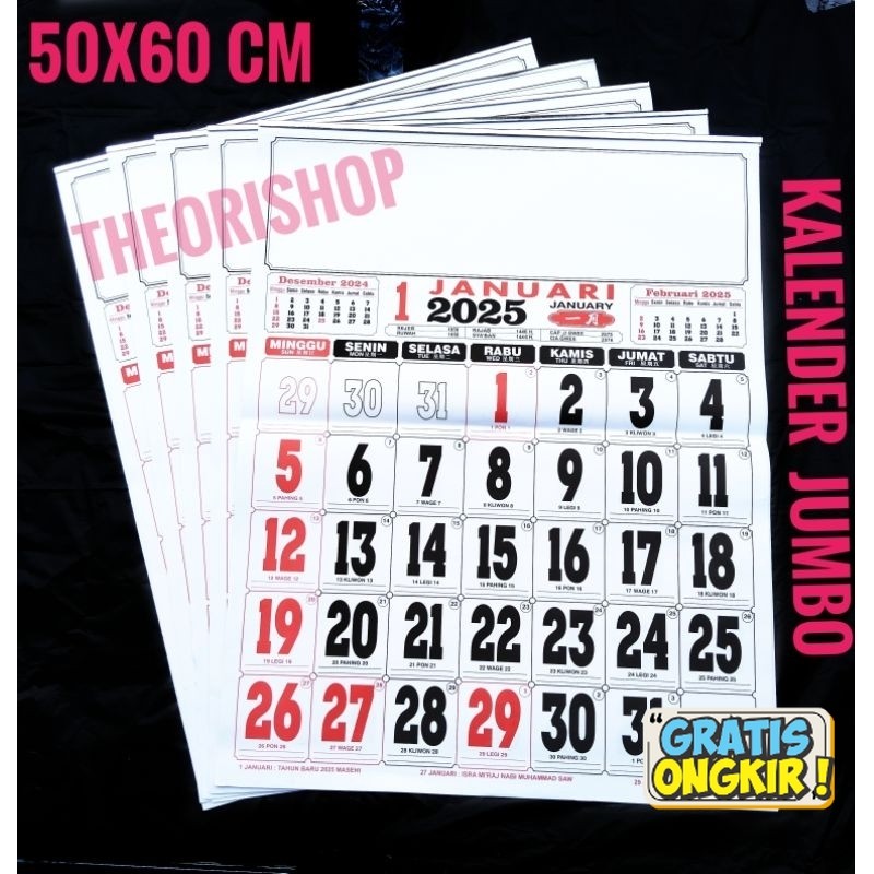 

BLM Kalender Dinding JUMBO/Kalender JUMBO Kalender Besar Tahun 2025 UK.50CM X 60CM Terbaru