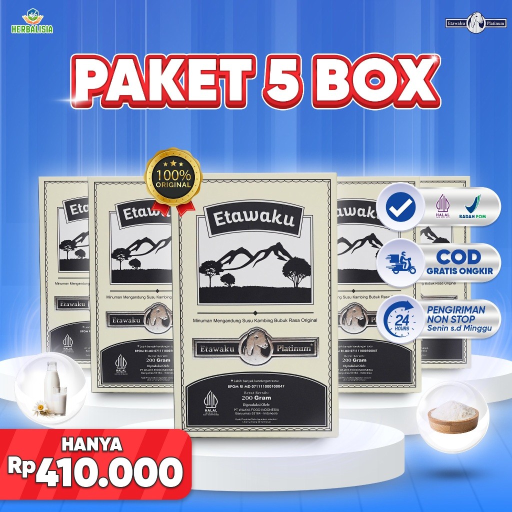 

Susu Etawaku Platinum 5 Box : Kesehatan Pernafasan - Anti Sesak Nafas & Batuk Berdahak Original 100%