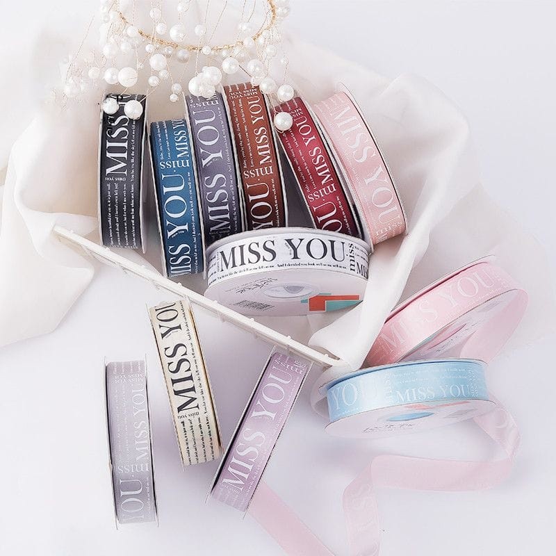 

Pita Satin Premium Buat Buket Bunga & Kado MISS YOU / ALWAYS BY YOUR SIDE / JUST FOR YOU