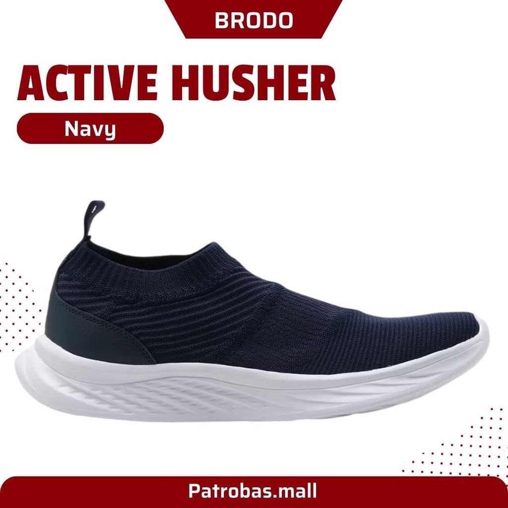 BRODO Active Husher Navy Original Sepatu Sneakers Shoes Casual Slip On Pria Wanita