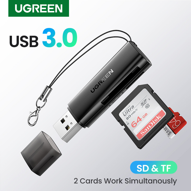 UGREEN Card Reader USB3.0 2-in-1 SD Micro SD Card Reader for Computer PC Smart Card Reader Memory Ca
