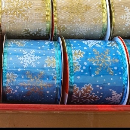 

Pita Natal Motif Snowflake Dekorasi Parcel Pita Kawat Emas Merah Gold - Biru Muda