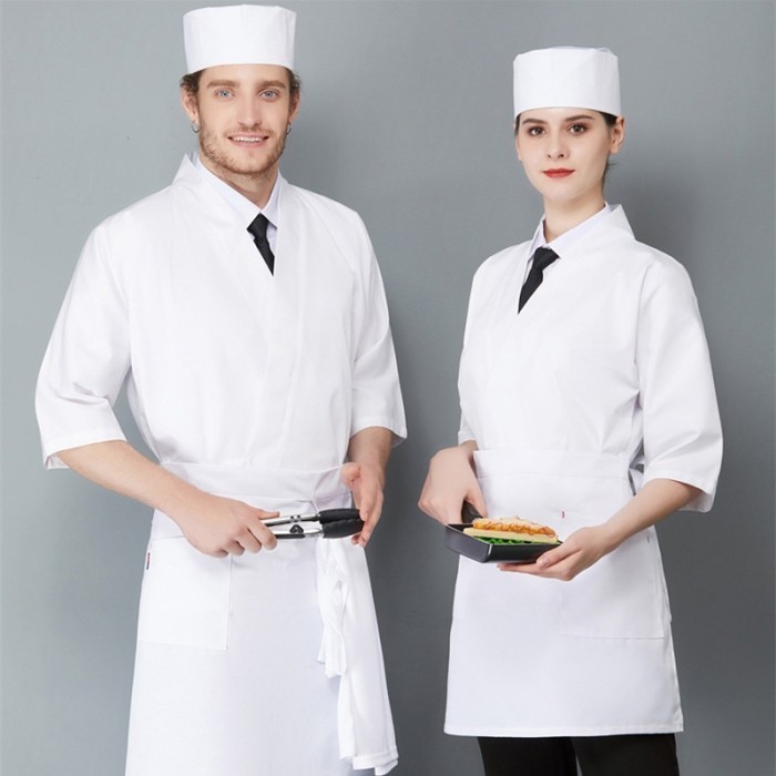 seragam koki jaket kimono jepang sushi 1set - Putih, S
