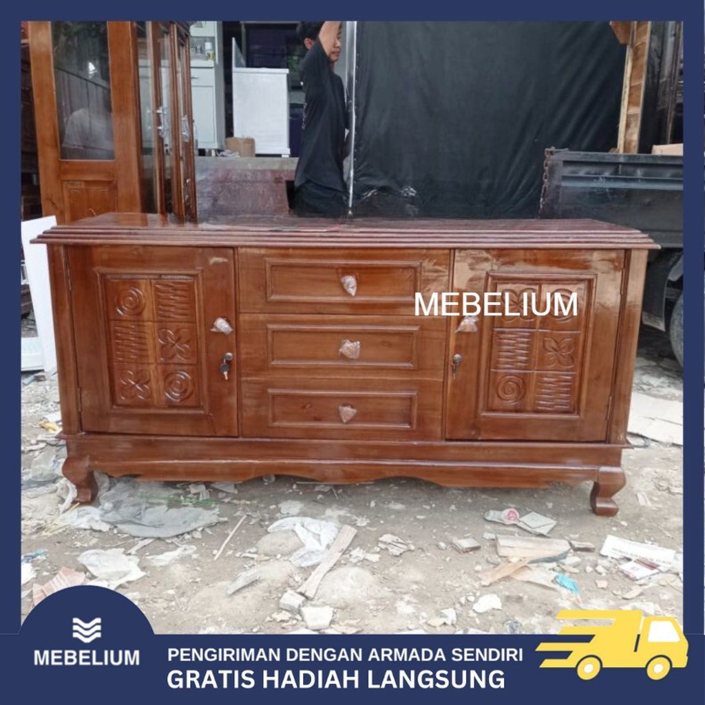 [ORI] Bufet Meja TV Kayu Jati Corona Solid | Diswar TV Full Kayu Minimalis Anti Air Anti Rayap