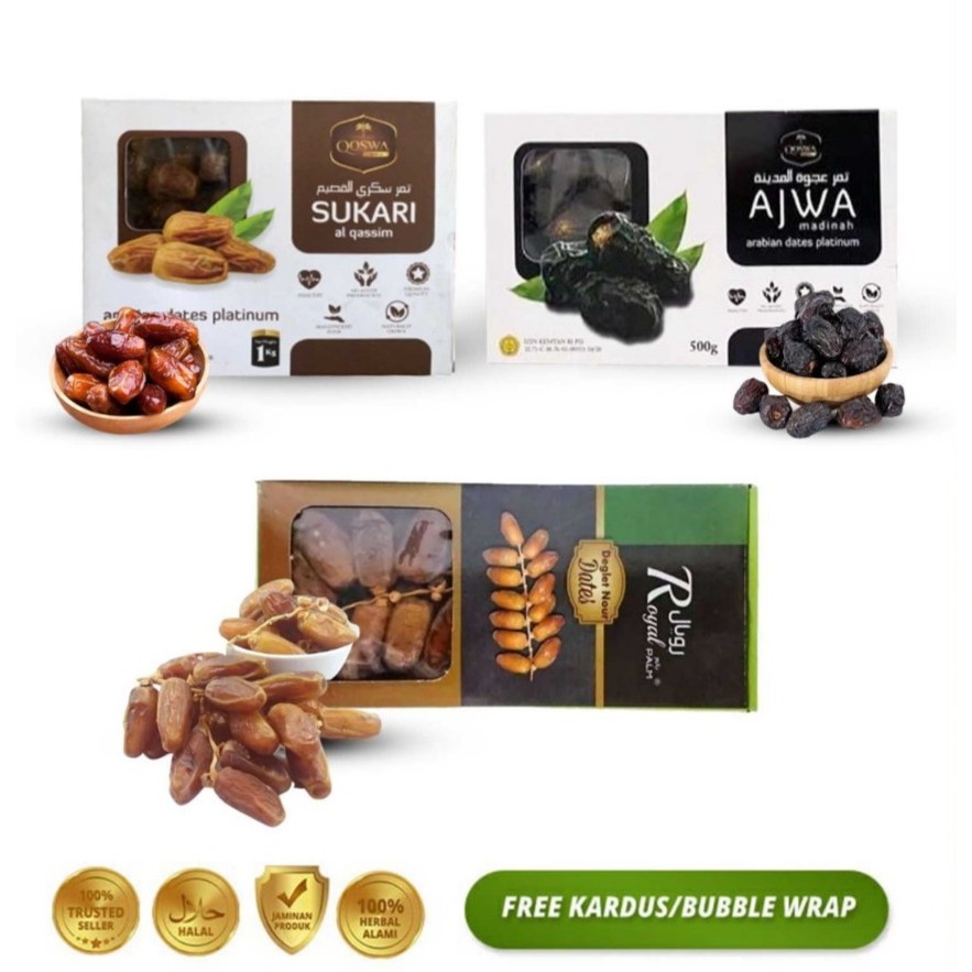 

(Ready Stock) Kurma Sukari Qoswa Kurma Tunisia Tangkai Royal Palm Dates Kurma Ajwa Kurma Basah Lembut Premium