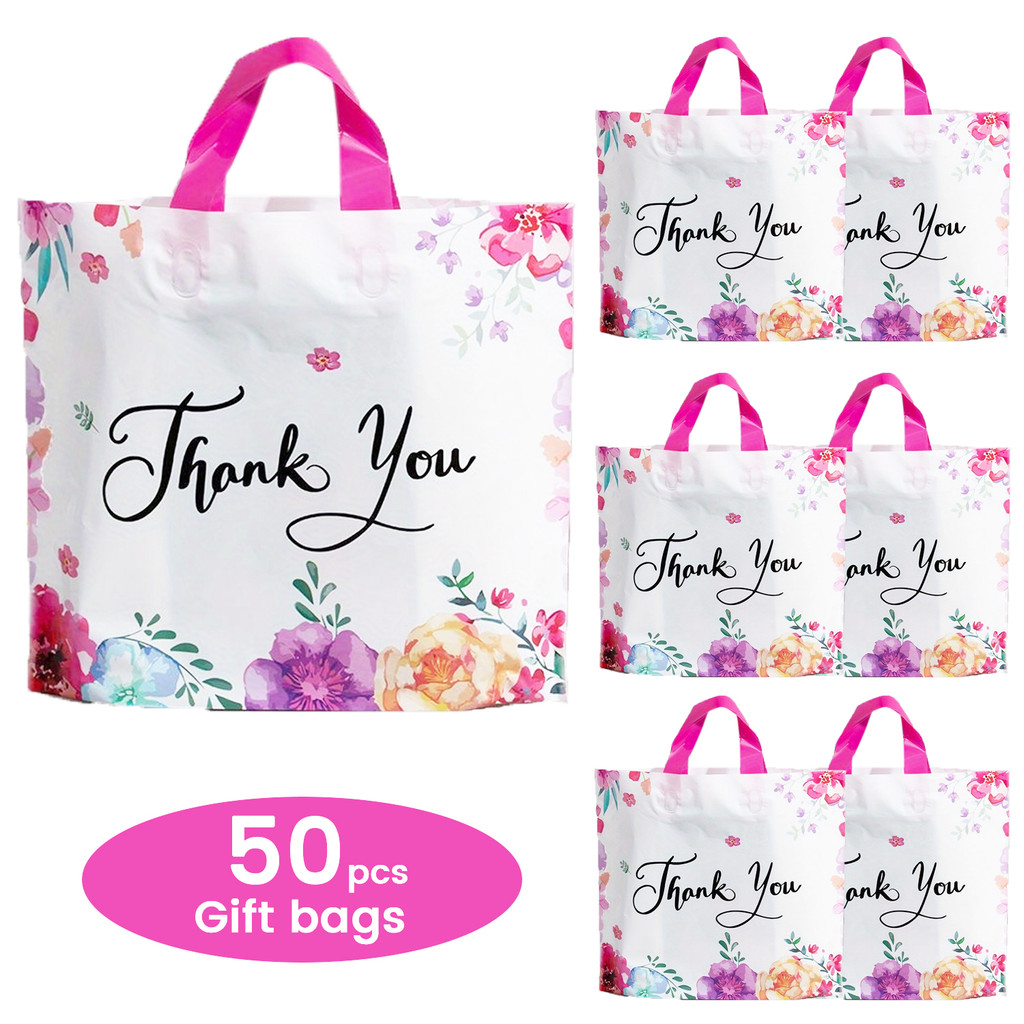 

50/20pcs Floral Gift Bag, Bright Tote Bag, Reusable, Shopping Wedding Birthday Party Color Boutique Bag Christmas Halloween