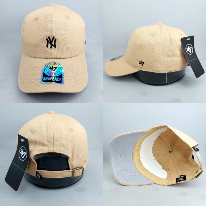 TOPI SNAPBACK MELENGKUNG NY YANKEES CREAM LOGO KECIL