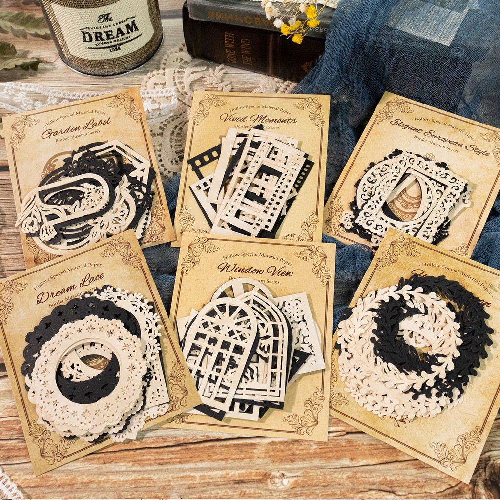 

Journamm 16pcs/pack Cutout Frame Black White Craft Paper Collage Stationery DIY Scrapbooking Materials Decor Junk Journal Paper