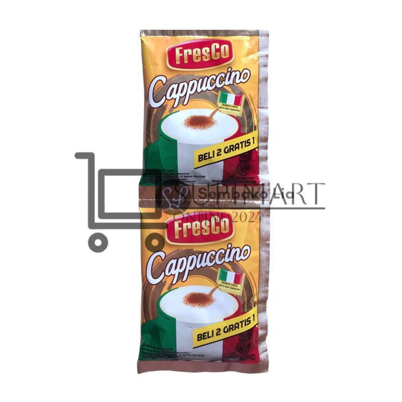 

Fresco Cappuccino 25gr Renteng Isi 15pcs Sachet / Fresco Kopi Cappuccino Renceng