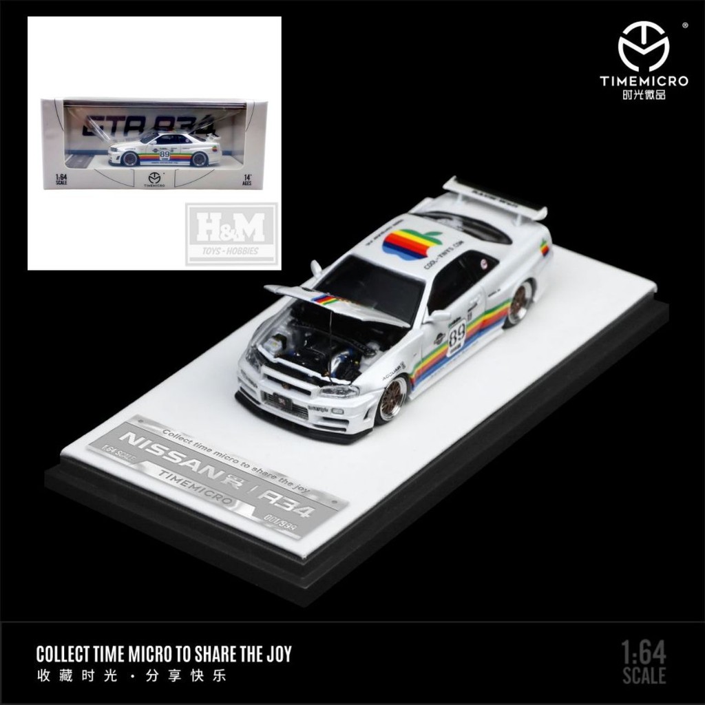 Time Micro 1/64 Nissan Skyline GTR R34 White Apple