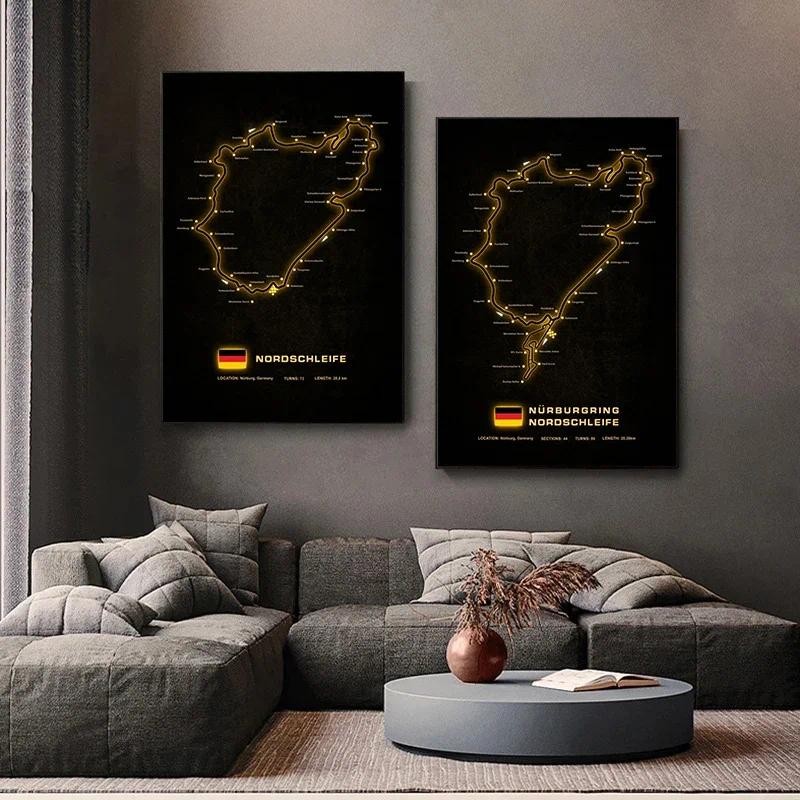

Classic Abstract Wall Art Nürburgring Race Track Complete Oil Painting Canvas Print Poster Home Living Room Bedroom Decoration