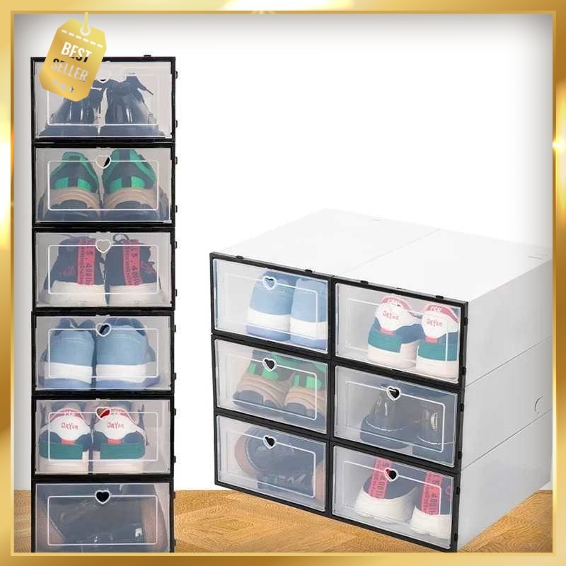 Kotak Sepatu Lipat Transparan Shoe Box Organizer 6 PCS Size L - LF010