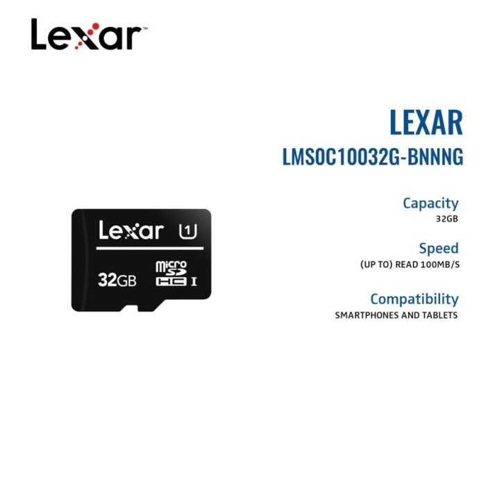 Lexar MicroSD C10 SDHC UHS-I 32GB - Memory Card up to 100MB/s