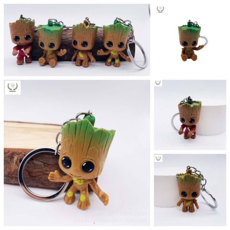 

Marvel Groot Keychains Decoration Anime Action Figures Cute Toy Q Figurals Car Key Bag Decoration Models Children Birthday Gifts