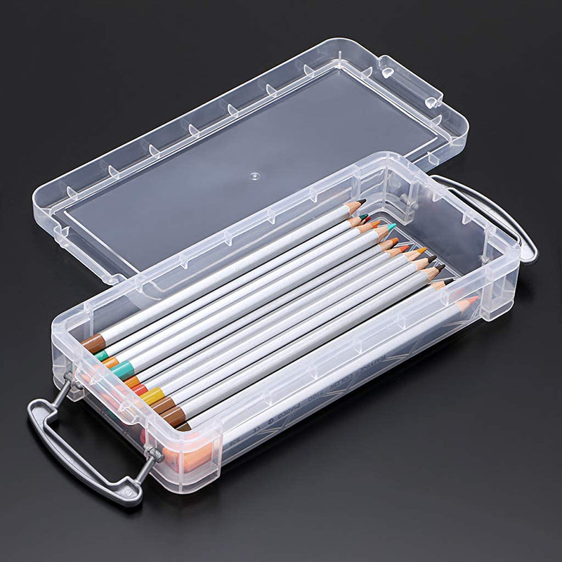 

5pcs Transparent Storage Box Pencil Case Multi-function Desktop Stationery Organizer Art Stickers Classification Container