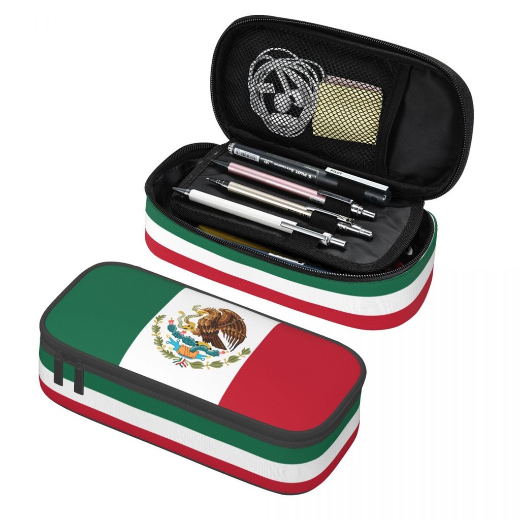 

Custom Korean Coat Of Arms Of Mexico Pencil Case for Girls Boys Mexican Flag Seal Large Storage Pen Box Bag School Supplies