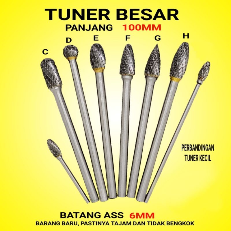 Mata Bor Alat Tuner Cuner Tunner Porting Besar Batang 6mm Panjang 10Cm
