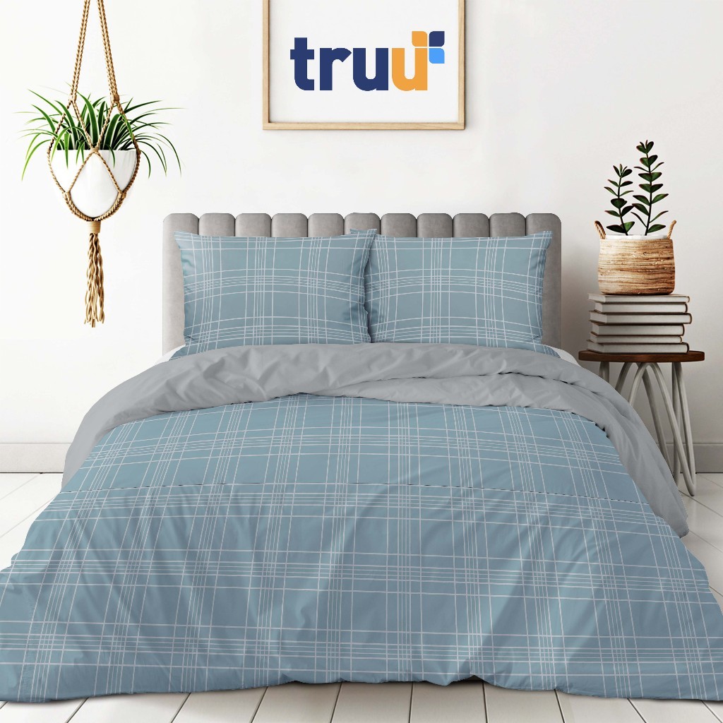 TRUU Essence Bed Cover Eksklusif Simple Line Blue TR.BC035 Microfiber 210x240 cm Ultra-Soft Bedding 
