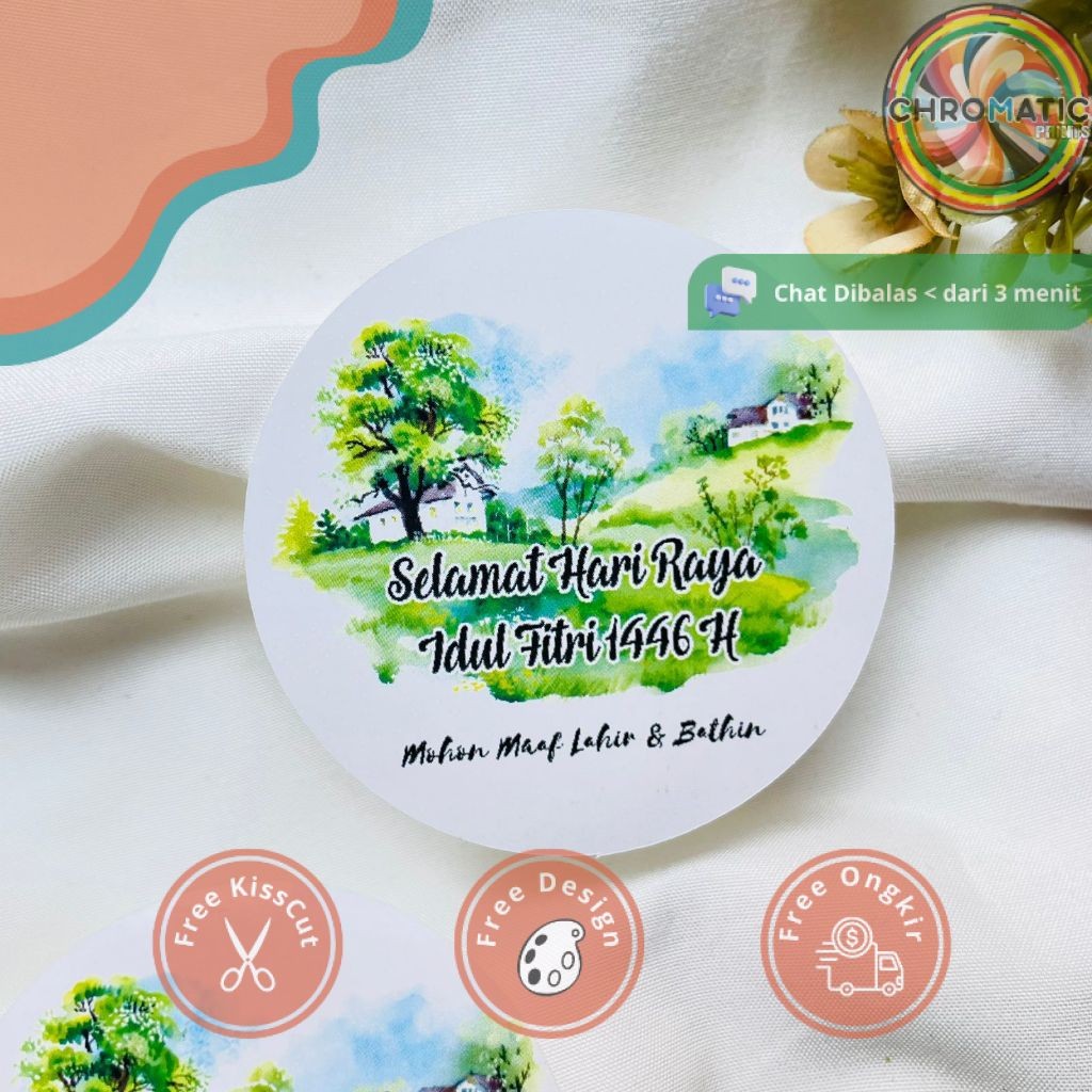 

chromatic 2-4 Cetak Sticker Label Bulat Idul Fitri Stiker Lebaran Toples Label Kue