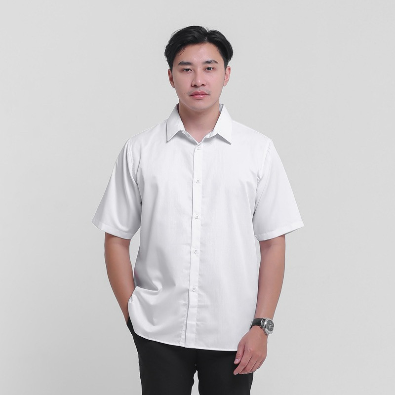 Heyplain Kemeja Putih Lengan Pendek Slimfit - Kemeja Pria Lengan Pendek Baru