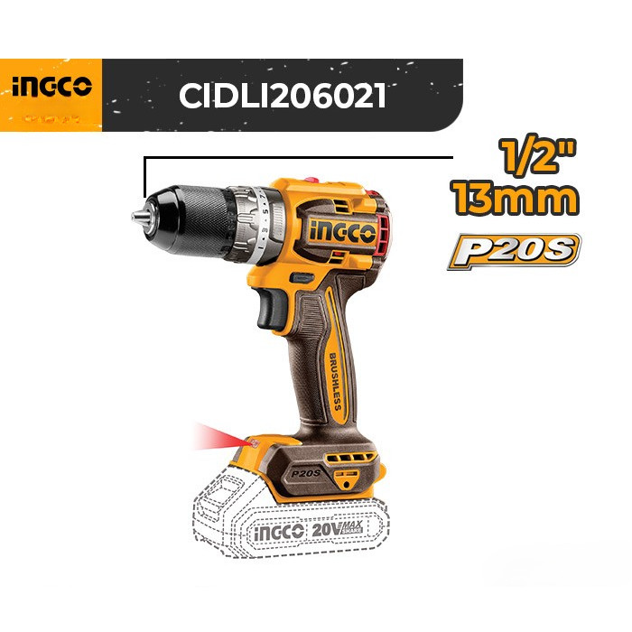 Ingco CIDLI206021 Bor Brushless Impact Drill 13mm Beton Cordless