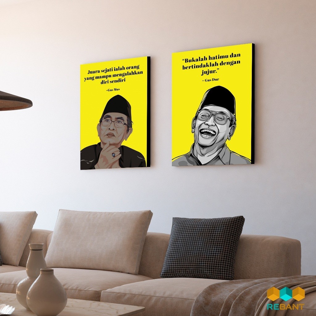 REBANT Hiasan Dinding QUOTE Estetik Abstrak Wall Decor (20x30) GUSDUR CAK NUN GUS BAHA GUS MUS ilust