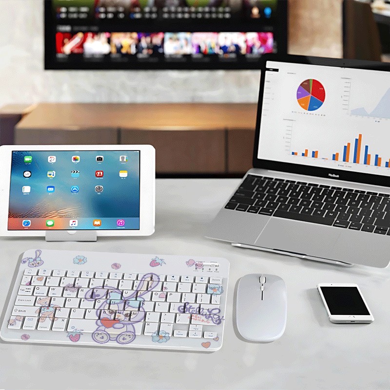 Purple Star Delu cute and convenient white simple tablet Bluetooth keyboard and mouse