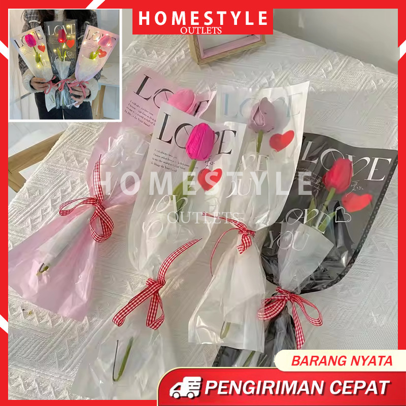 

[1 Pack 20 Lembar] Plastik Single Flower Tulisan Love Printed Plastik Bunga Tangkaian Satuan Single Stalk