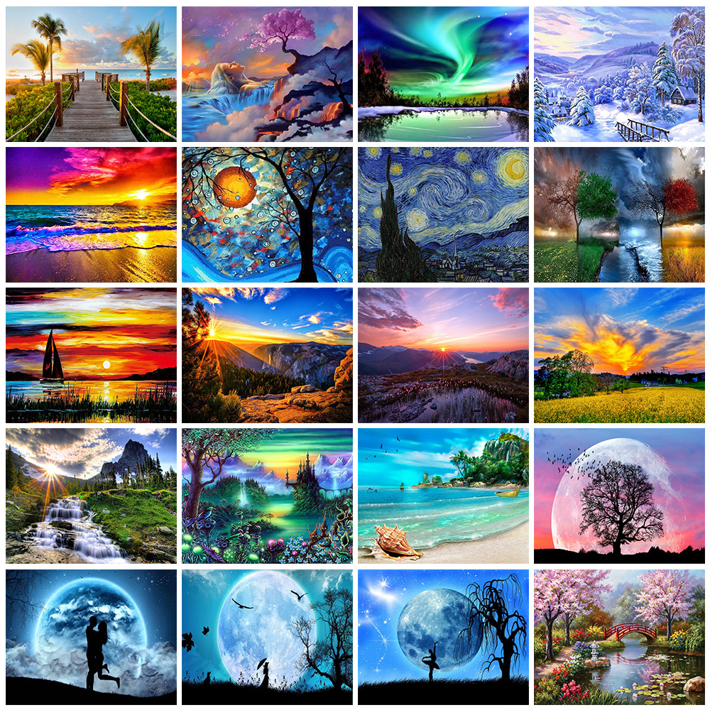 

DIY Diamond Painting Round Landscape Cross Stitch Kit Embroidery Beach Picture Mosaic Art Diamond Painting New Collection 2023