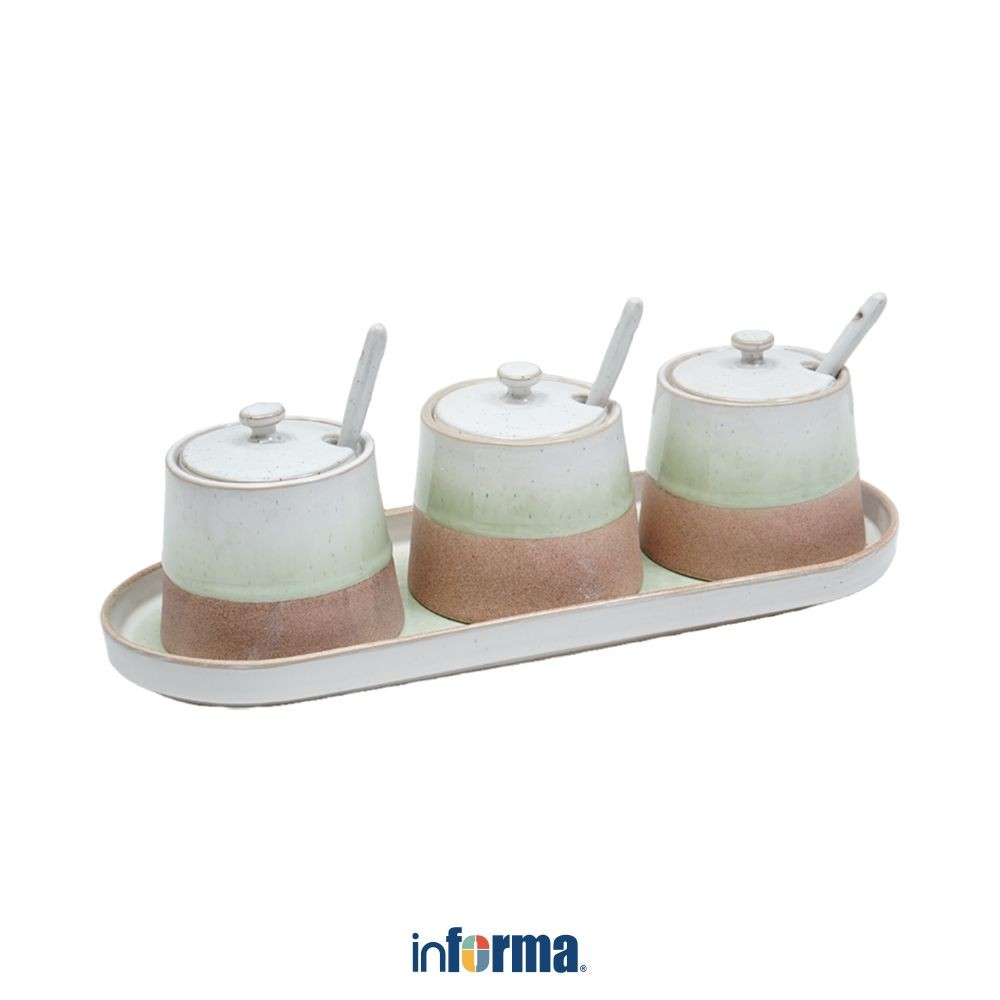 Informa Appetite Brava Set 3 Pcs Tempat Bumbu Dapur Stoneware - Hijau Glaze Seasoning Jar Toples Bub