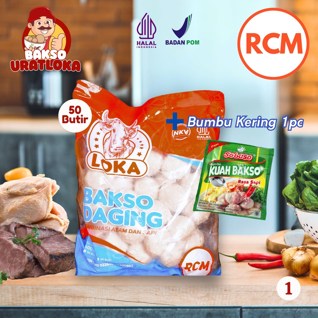 

RCM+Bumbu Kering isi 50 Butir Berat 600gr Bakso Daging Kombinasi Ayam dan Sapi Ekonomis