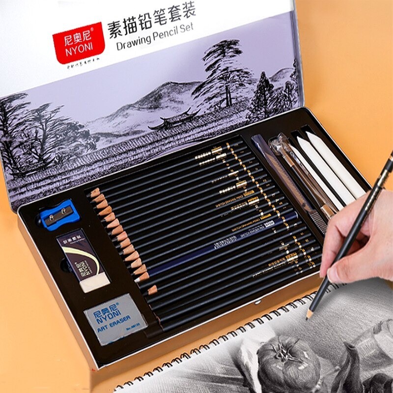 

ARDHIANTOSHOP Nyoni Drawing Pencil Gambar Set 29pcs Metal Tin Box Pensil Gambar Lukis Sketsa Lengkap Paket