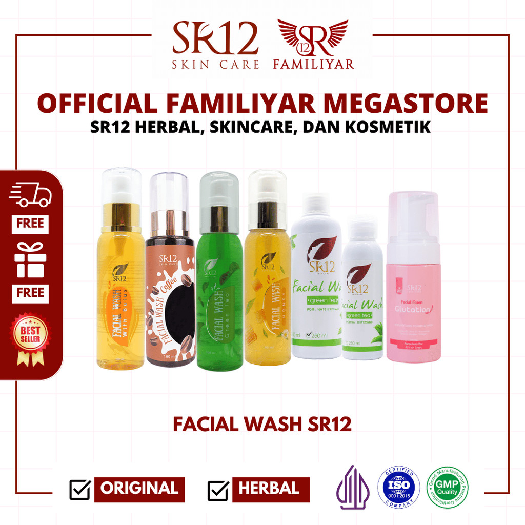 Facial Wash SR12, Sabun Muka Pria, Sabun Muka Berjerawat, Berminyak, Normal, Kering, Sensitif